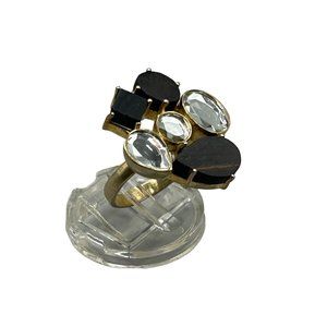 Jeweled Cluster Ring Brown and Gold Tone Size 7 Matte Gold Tone Vintage Jewelry